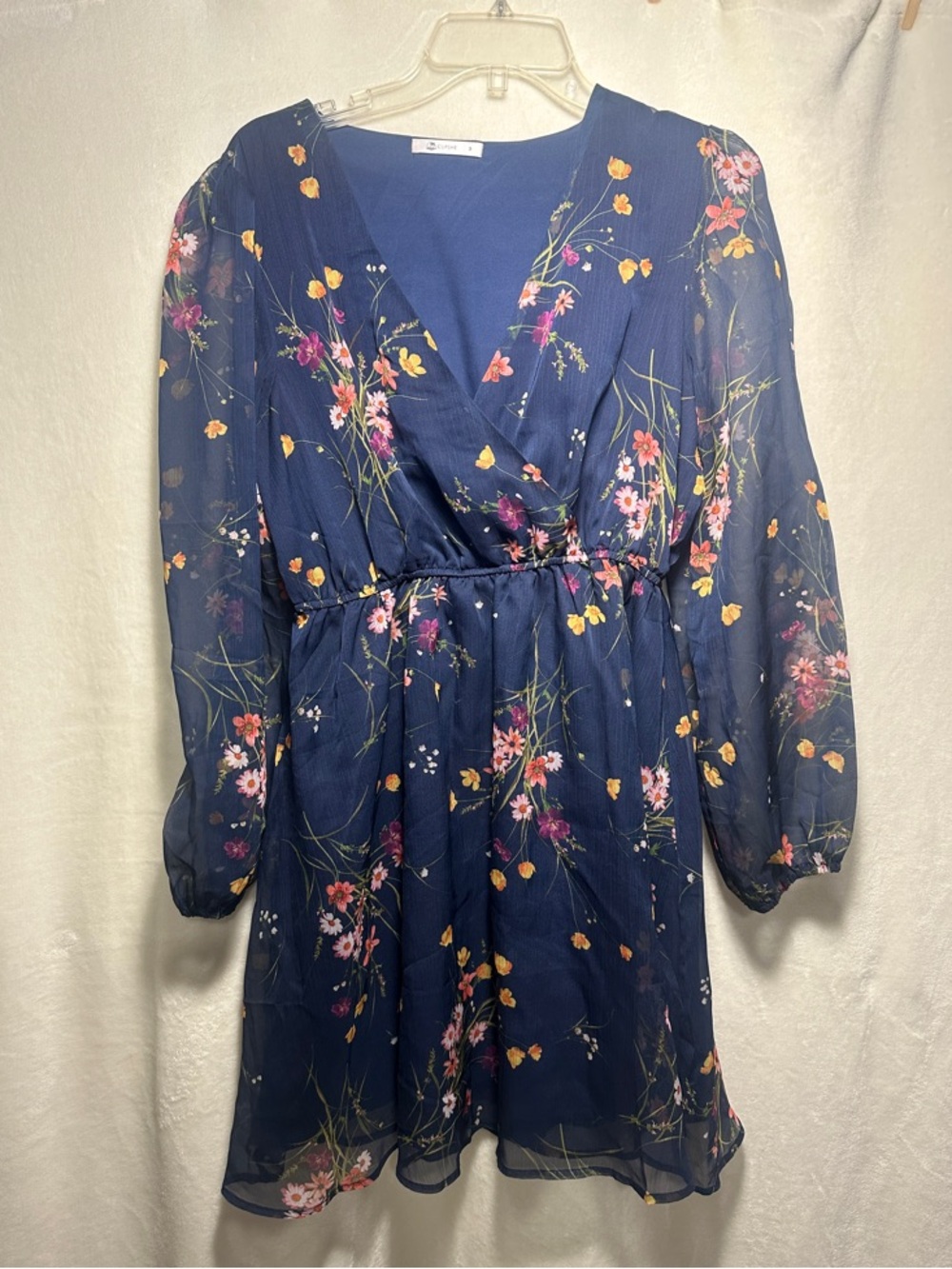 Cupshe Navy Blue Floral Mini Dress with Pink & Yellow Flowers